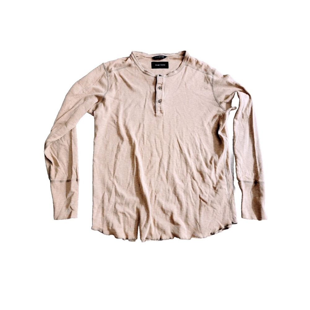 Wings + Horns Men's Size XL Brown Tan Long Sleeve Henley T Shirt